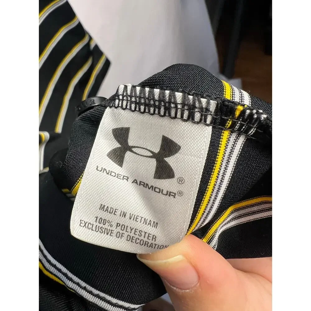 Under Armour HeatGear Golf Polo Black Yellow Stripe Tree Logo Custom Logo Large - Picture 11 of 12